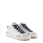 Crime London Sneakers Uomo Mid Top Distressed Bianca e Blu