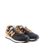 New Balance Sneakers Uomo 574 Blu e Logo Cuoio