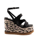 Elvio Zanon Sandalo Donna Nero Con Zeppa In Rafia Bicolore