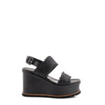 Elvio Zanon Sandalo Donna Pelle Intrecciato Nero Con Zeppa