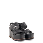 Elvio Zanon Sandalo Donna Pelle Intrecciato Nero Con Zeppa