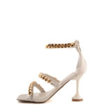 Emanuélle Vee Sandalo Donna Bianco Con Tacco E Catene Oro