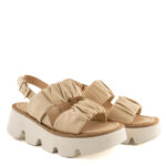 Emanuélle Vee Sandalo Donna Doppia Fascia Pelle Beige E Maxi Suola