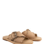 Emanuélle Vee Pianella Donna Pelle Beige Intrecciata Con Fibbia