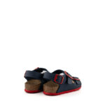 Birkentock Milano Sandalo Bambino In Birko Flor Blu E Rosso