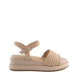 Elvio Zanon Sandalo Donna Beige Con Tomaia Intrecciata E Zeppa Bassa