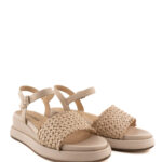 Elvio Zanon Sandalo Donna Beige Con Tomaia Intrecciata E Zeppa Bassa