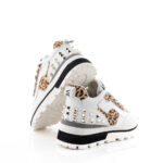Emanuélle Vee Sneakers Donna Zeppa Pelle Bianca, Cavallino E Borchie