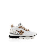 Emanuélle Vee Sneakers Donna Zeppa Pelle Bianca, Cavallino E Borchie