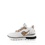 Emanuélle Vee Sneakers Donna Zeppa Pelle Bianca, Cavallino E Borchie