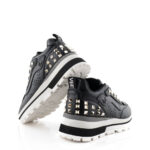 Emanuélle Vee Sneakers Donna Zeppa Pelle Nera E Borchie