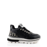 Emanuélle Vee Sneakers Donna Zeppa Pelle Nera E Borchie