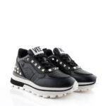 Emanuélle Vee Sneakers Donna Zeppa Pelle Nera E Borchie