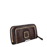 Campomaggi Portafogli Donna Zip Around Testa Di Moro Con Microborchie Oro