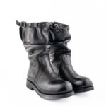 RPK Stivale Donna Nero Tubolare Con Gambale Effetto Calato E Borchie