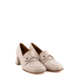 JD Mocassino Donna Bianco Latte Con Tacco Quadrato