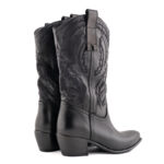 Repko Stivale Texano Donna In Pelle Nera Con Ricami