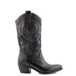 Repko Stivale Texano Donna In Pelle Nera Con Ricami