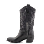 Repko Stivale Texano Donna In Pelle Nera Con Ricami