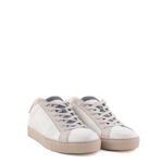 Crime London Sneakers Uomo Bassa In Pelle Bianca E Talloncino Beige