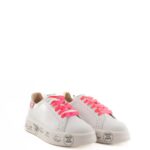Premiata Sneakers Donna Belle 6281 Bianca Con Lacci Fuxia
