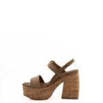 Carmens Sandalo Donna In Camoscio Beige Con Tacco E Plateau Sughero