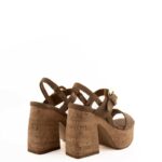 Carmens Sandalo Donna In Camoscio Beige Con Tacco E Plateau Sughero