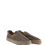 Espadrilles Mocassino Uomo In Tela Fango Con Corda