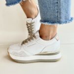 Crime London Sneakers Donna Bianca Platino Con Zeppa