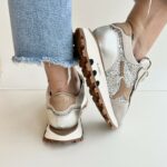 Ama Brand Super Sneakers Donna Beige Glitter Platino