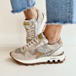 Ama Brand Super Sneakers Donna Beige Glitter Platino