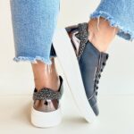 Emanuelle Vee Sneakers Donna In Pelle Nera E Strass Argento