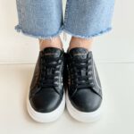 Emanuelle Vee Sneakers Donna In Pelle Nera E Strass Argento