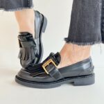 Bruno Premi Mocassino Donna Nero Con Frangia