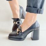 Matteo Pitti Mocassino Donna Nero Tacco Quadrato