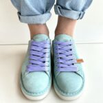 Panchic P01 Scarpe Donna In Camoscio Acquamarina E Stringa Viola