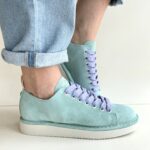 Panchic P01 Scarpe Donna In Camoscio Acquamarina E Stringa Viola
