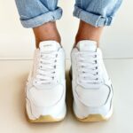Crime London Sneakers Donna Tela Bianca Con Zeppa