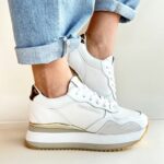 Crime London Sneakers Donna Tela Bianca Con Zeppa