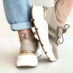 Emanuelle Vee Sneakers Donna In Tessuto Tecnico Beige