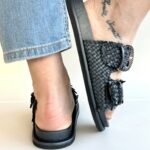 Emanuelle Vee Pianella Donna In Pelle Intrecciata Nera Con Doppie Fasce