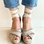 Espadrilles Zeppa Donna Platino Con Laccio Alla Schiava