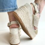 Espadrilles Zeppa Platform Donna In Rafia Platino
