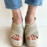 Espadrilles Zeppa Platform Donna In Rafia Platino