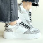 Crime London Magnetic Sneakers Donna Bianca E Argento Con Platform