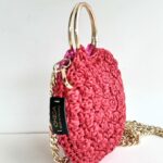 Chica Mini Borsa Donna Bicolore Fuxia E Rosso Effetto Macramè Con Anelli