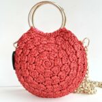 Chica Mini Borsa Donna Bicolore Fuxia E Rosso Effetto Macramè Con Anelli