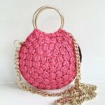 Chica Mini Borsa Donna Bicolore Fuxia E Rosso Effetto Macramè Con Anelli
