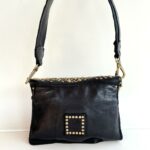 Campomaggi Agnese Borsa Tracolla Donna Nera Con Borchie Oro