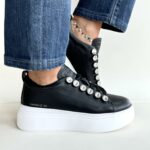 Emanuelle Vee Sneakers Donna In Pelle Nera Con Strass Argento